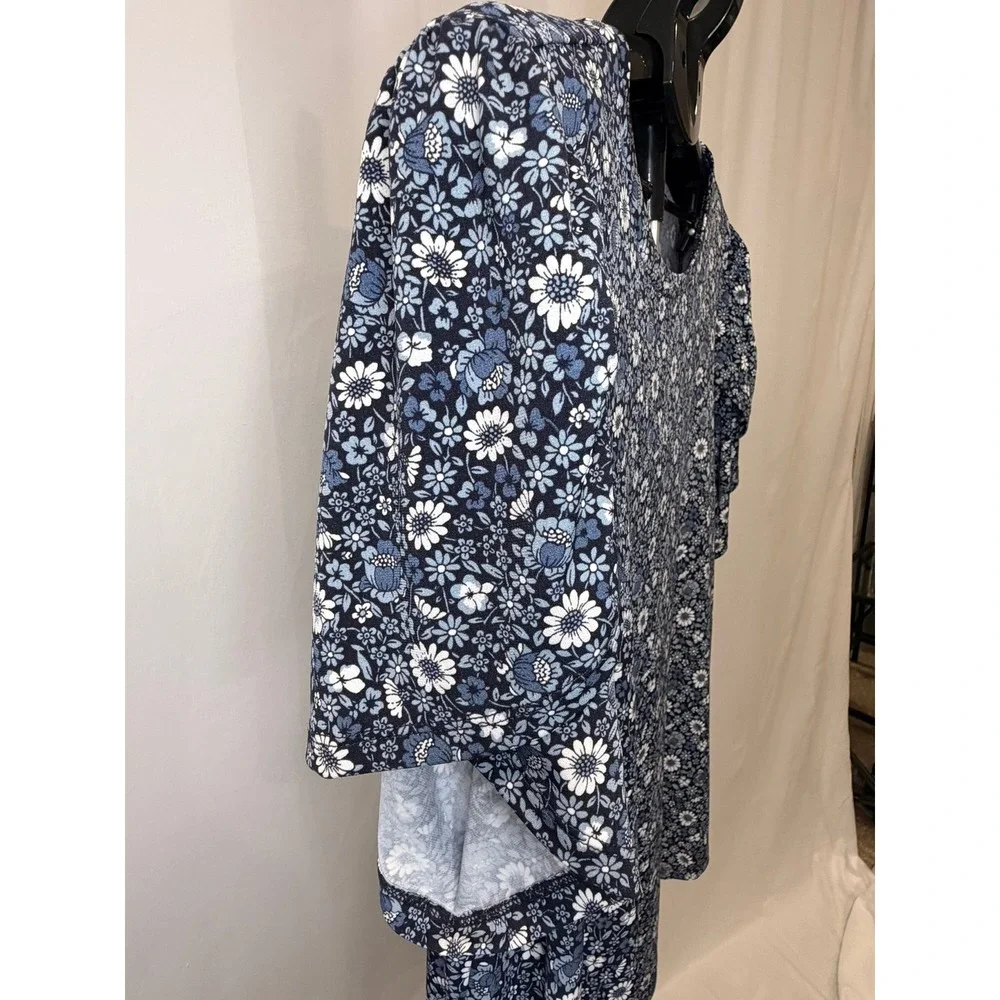 Michael Kors Floral Puff Sleeve Top Navy Blue Daisy Women 2X